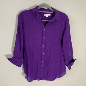 Chicos Purple Linen Button Down Shirt 3/4 Sleeve Size 0 US Size 4